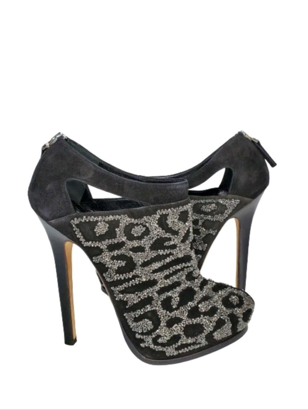 Fendi Crystal Embellished Black Suede Platform Ankle Booties - Picture 4 of 7